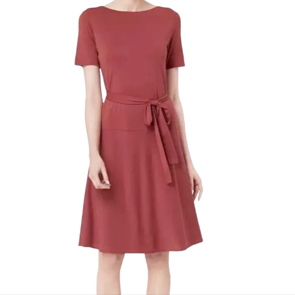 L.K.Bennett London Dr Evelyn Clay Pink Rose T-shirt Tie Waist Dress Women's Sz 8